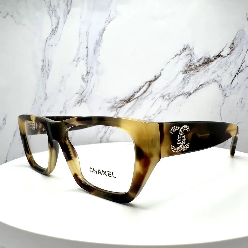 New CHANEL Eyeglasses Brown Gold Chain CC Rectangle 52mm Rx-able - Picture 13 of 16